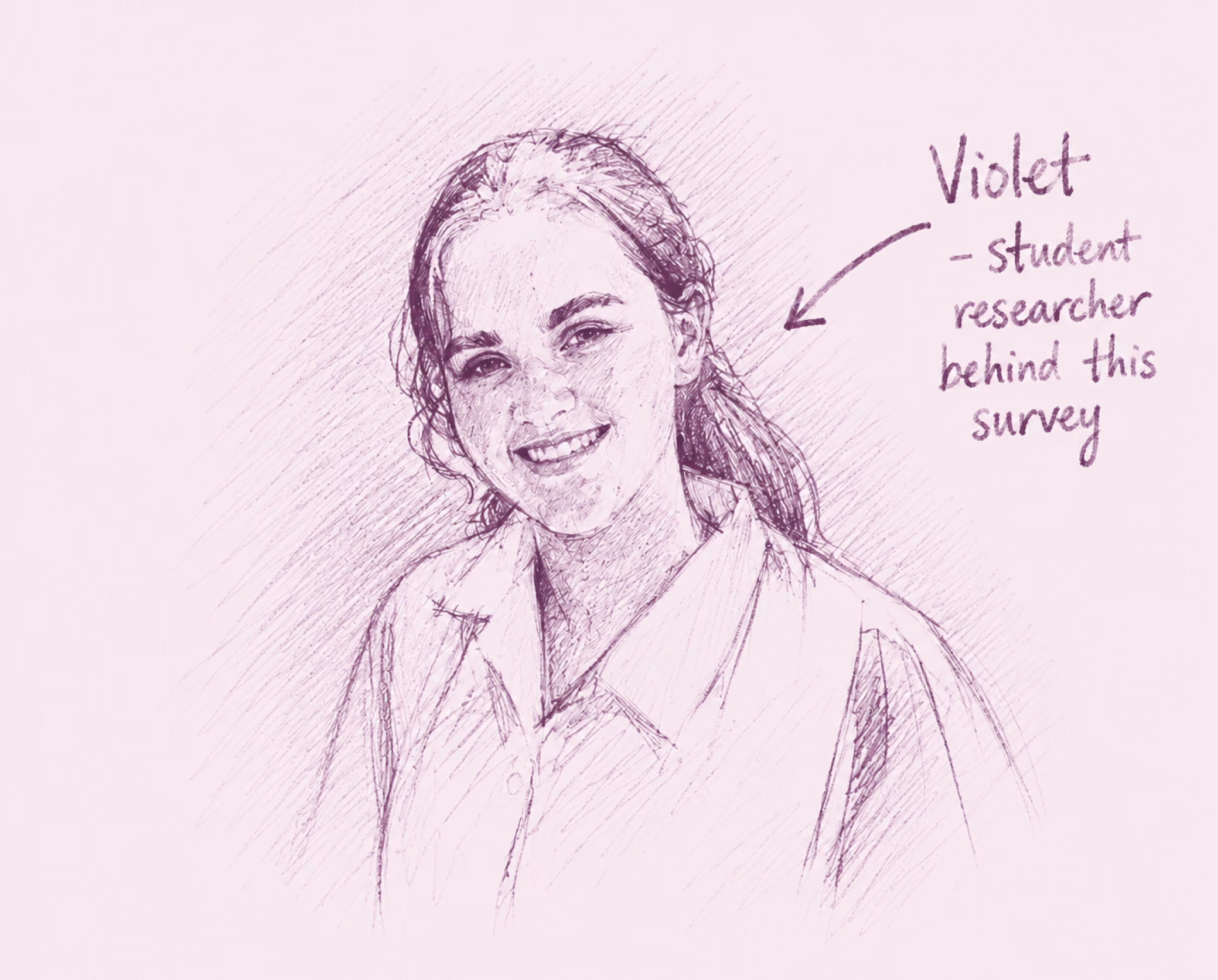 Hand-drawn portrait of Violet, the student researcher behind this survey